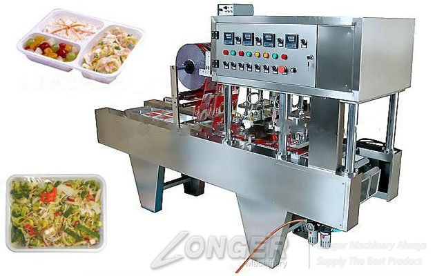 Continuous Tray Filling and Sealing Machine,Fast Food Box Sealing Machine